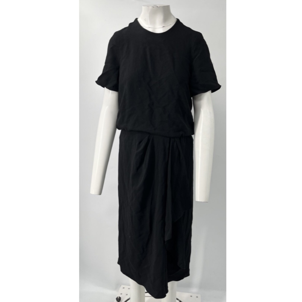 Jason Wu Black Short Sleeve Open-Back Draped-Accent A-Line Dress Sz 10